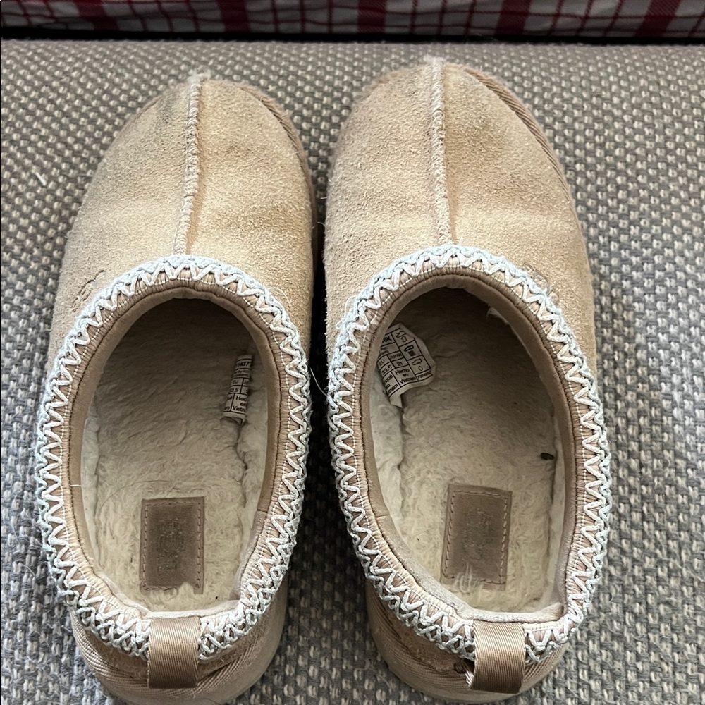 Ugg Tan Suede Slippers with White Trim